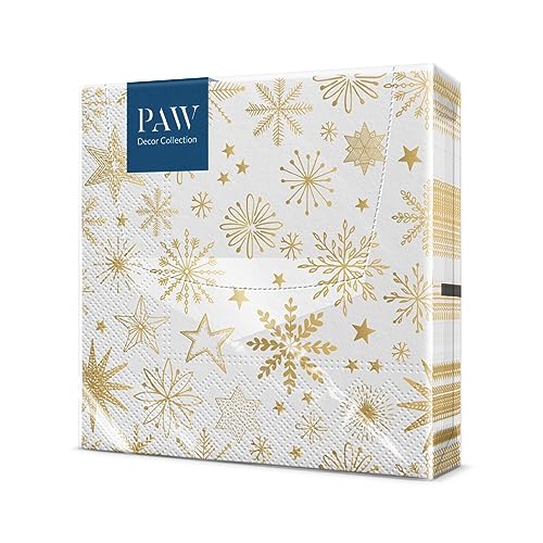 PAW - Servietten 3-lagig (33 x 33 cm) I 20 Stück I Perfekt für Weihnachten, Winter, Feiertage I Heiligabend Tischdekoration I Winter Papierservietten - Glänzende Schneeflocken I Shiny Snowflakes von PAW