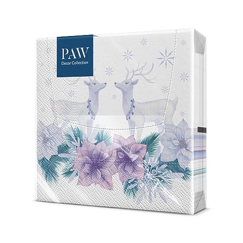 PAW - Servietten 3-lagig (33 x 33 cm) I 20 Stück I Perfekt für Weihnachten, Winter, Feiertage I Heiligabend Tischdekoration I Winter Papierservietten - Lavendel-Weihnachten I Lavender Christmas von PAW