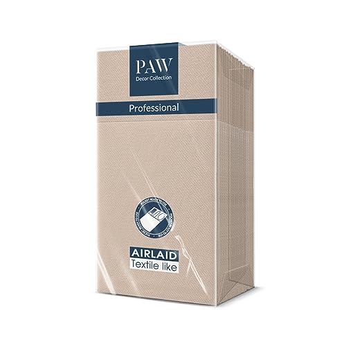 PAW - Servietten aus Airlaid - Stoffähnlich (1/8 pocket) I 25 Stück I Ideal für Hochzeit, Taufe, Kommunion, Geburtstag I Stoffservietten - Einfarbig, Beige I Farbe: Monocolor beige von PAW