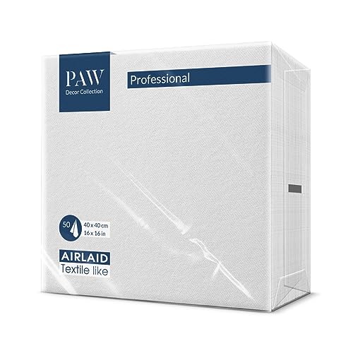 PAW - Airlaid Servietten (40 x 40 cm) I 50 Stück I Einfarbig I Stoffähnlich I Elegante Tischdekoration I HoReCa I Zu wichtigen Anlässen wie Hochzeiten, Feiern, Weihnachten I Unicolor: Weiß von PAW