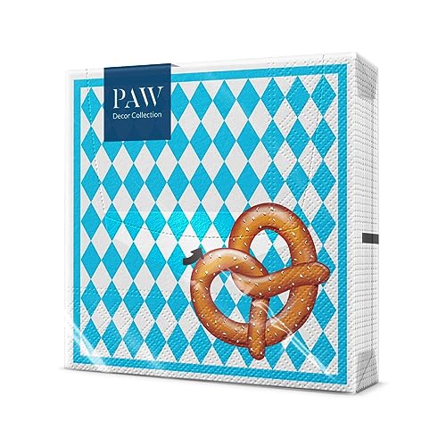 PAW - Servietten 3-lagig (33 x 33 cm) I 20 Stück I Perfekt für Geburtstage, Partys, Hochzeiten, Kommunion und Feiern I Papierservietten Bunt - Oktoberfest, Party, Weiß, Blau I Bavarian Pretzel von PAW