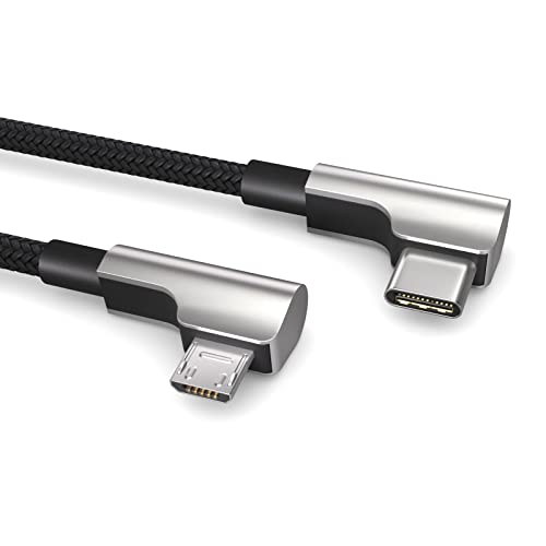 PAXO 0,15m Micro USB auf USB C, OTG Kabel, lädt USB Typ C Geräte, Winkelstecker, Datenkabel, Ladekabel, USB 2.0 von PAXO