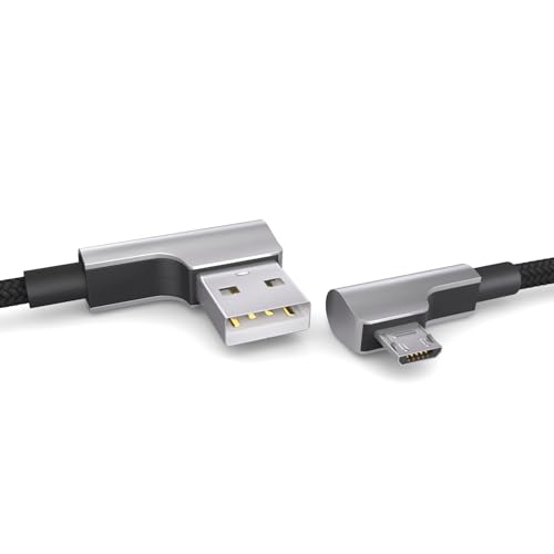 PAXO 0,3m Nylon Micro USB Kabel schwarz, 90 Grad Winkelstecker, USB auf Mikro USB Ladekabel, Datenkabel, Ladekabel, USB 2.0 von PAXO