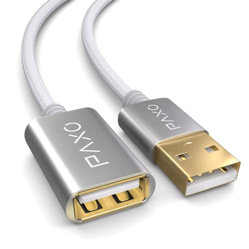 PAXO 1m Nylon USB 2.0 Verlängerung weiß, A-A Verlängerungskabel, Aluminiumstecker, Stoffmantel von PAXO