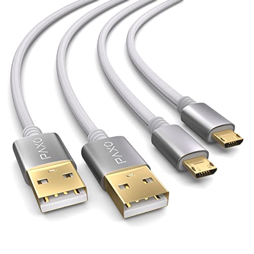 PAXO 2x 4m Ladekabel für PS4 Controller, Micro USB Ladekabel, Micro USB Kabel, Nylon, Mikro USB, Stoffmantel, Aluminium Stecker, weiß von PAXO
