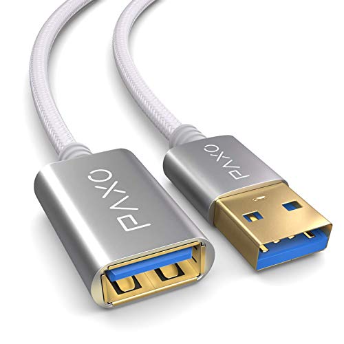 PAXO 3m Nylon USB USB 3.1 (USB 3.0) Verlängerung weiß, A-A Verlängerungskabel, Aluminiumstecker, Stoffmantel von PAXO