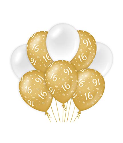 PD-Party 7023401 Classy Party Luftballons | Natürliche Rubber (Latex) | Geburtstag Feier Partei Dekoration - 16, Packung von 8, Gold/Weiß, 30cm Länge x 30cm Breite x 30cm Höhe von PD-Party