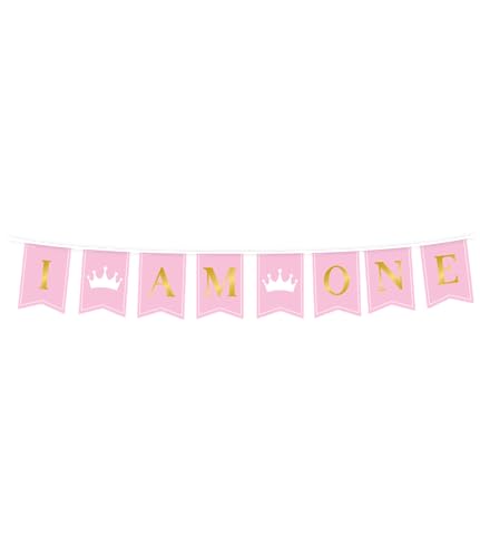 PD-Party 7024807 Flagge Banner | Elegant Stil | Partei Dekoration | Festlich Aussehen - First Birthday Girl, Rosa, 8.5cm Länge x 8.5cm Breite x 7.5cm Höhe von PD-Party