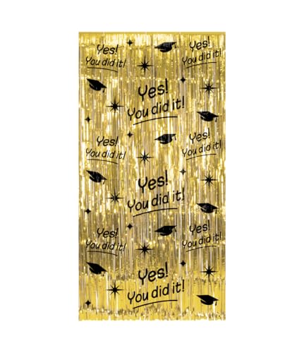 PD-Party 7032219 Classy Partei Vorhänge | Party Curtains | Abschluss Thema Dekoration – You Did It, Gold/Schwarz, 2m Länge x 1m Breite von PD-Party