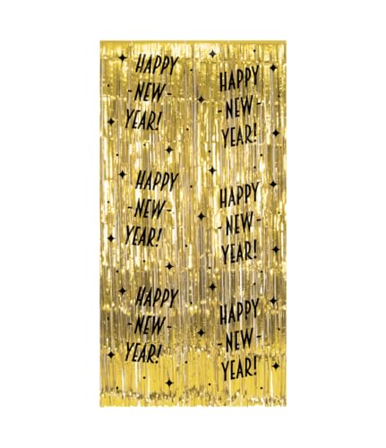 PD-Party 7032220 Classy Partei Vorhänge | Party Curtains | Festliche Dekoration – Happy New Year, Gold/Schwarz, 2m Länge x 1m Breite von PD-Party