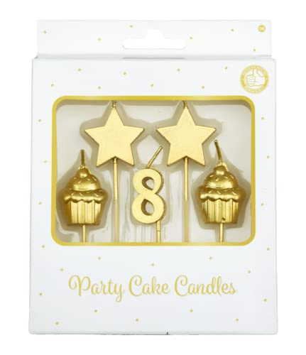 PD-Party 7050008 Geburtstag Kuchen Kerzen | Birthday Cake Candles | Partei Dekoration - 8 Jahre, Gold, 1cm Länge x 3cm Breite x 9cm Höhe von PD-Party