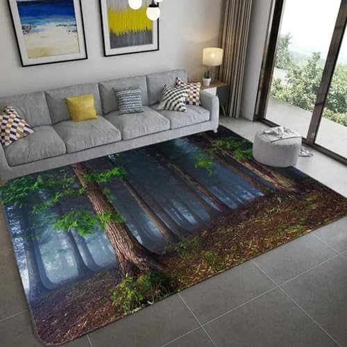 PDSYCB Natürliche Landschaft 3D Teppich für Wohnzimmer Grüne Pflanze Baum Landschaft Sonnenlicht Landschaft Hauseingang Tür Matte Wohnzimmer Teppiche Anti-Rutsch-Teppich im Badezimmer 60x100cm von PDSYCB