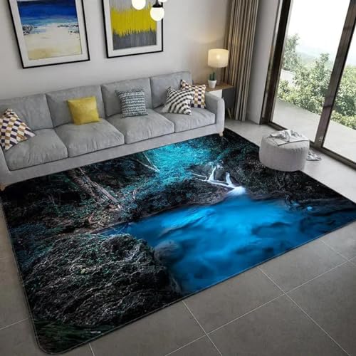 PDSYCB Natürliche Landschaft 3D Teppich für Wohnzimmer Grüne Pflanze Baum Landschaft Sonnenlicht Landschaft Hauseingang Tür Matte Wohnzimmer Teppiche Anti-Rutsch-Teppich im Badezimmer 60x100cm von PDSYCB