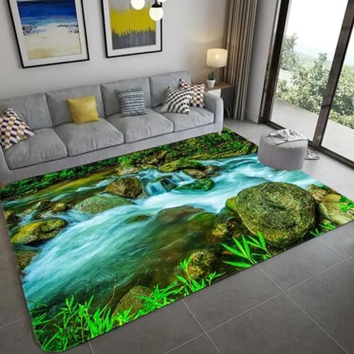 PDSYCB Natürliche Landschaft 3D Teppich für Wohnzimmer Grüne Pflanze Baum Landschaft Sonnenlicht Landschaft Hauseingang Tür Matte Wohnzimmer Teppiche Anti-Rutsch-Teppich im Badezimmer 60x100cm von PDSYCB