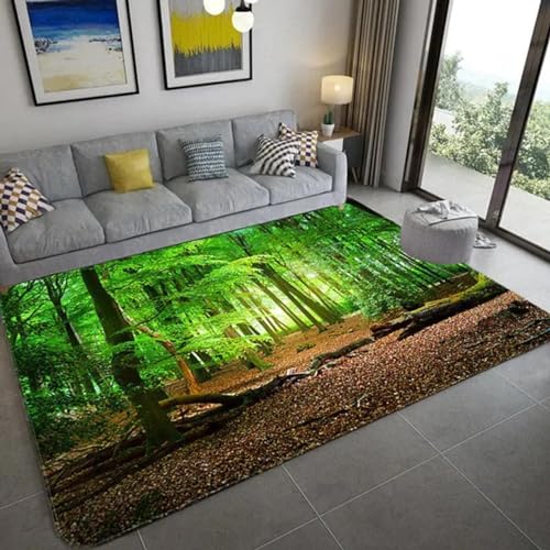 PDSYCB Natürliche Landschaft 3D Teppich für Wohnzimmer Grüne Pflanze Baum Landschaft Sonnenlicht Landschaft Hauseingang Tür Matte Wohnzimmer Teppiche Anti-Rutsch-Teppich im Badezimmer 60x100cm von PDSYCB