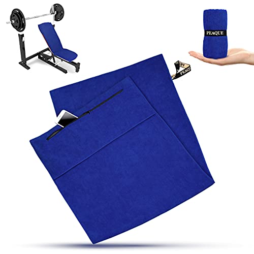 PEAQUE Fitness-Handtuch mit Reißverschlusstasche | Mikrofaser mit Frottee-Struktur | Sport-Handtuch für Fitnessstudio und Gym | weich, schnelltrocknend (Navy-Blau, 120 x 50 cm) von PEAQUE