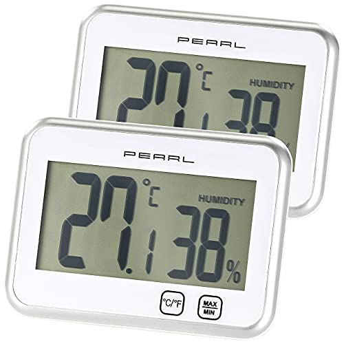 PEARL Raumthermometer: Digitales Thermometer & Hygrometer mit Minimum/Maximum, 2er-Set (Thermometer Hygrometer innen, Elektronische Thermo-Hygrometer, Kühlschrank) von PEARL