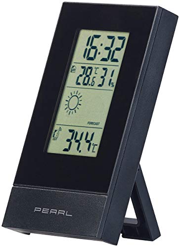 PEARL Hygrometer: Digitale Wetterstation mit Uhrzeit, Wecker und Wetterprognose (Funkuhr Thermometer, Thermometer Außenfühler, Aussenthermometer) von PEARL