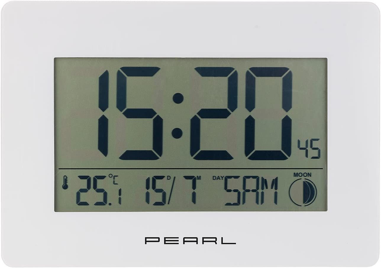 PEARL Funkwanduhr XXL Wand Funkuhr Tischuhr weiß mit Temperaturanzeige Funk-Wecker Datum von PEARL