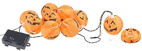 PEARL Partybeleuchtung: LED-Lichterkette mit 10 Lampions im Halloween-Kürbis-Look, Timer, IP44 (Halloween Aussenbeleuchtung, Lichterkette Batterie Timer, Zeitschaltuhr aussen) von PEARL