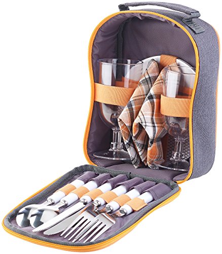 PEARL Picknick Geschirr: Picknick-Set für 2 Personen: Gläser, Servietten, Teller, Besteck (Picknick Geschirr Set, Picknick Geschirr 2 Personen, Picknickdecke) von PEARL