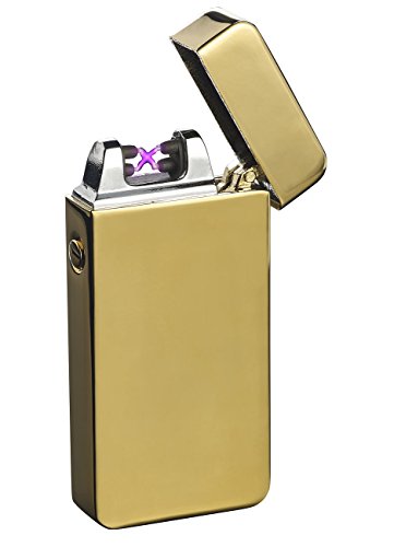 PEARL Tesla Feuerzeug: Elektronisches USB-Feuerzeug mit doppeltem Lichtbogen und Akku, golden (Elektroniches Feuerzeug, USB-Plasma-Feuerzeug, Ewige Streichholz) von PEARL