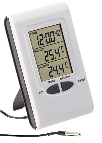 PEARL Außenthermometer Digital: Digitales Innen- und Außen-Thermometer mit LCD-Display und Uhrzeit (innen und Außenthermometer, Thermometer mit Kabel) von PEARL