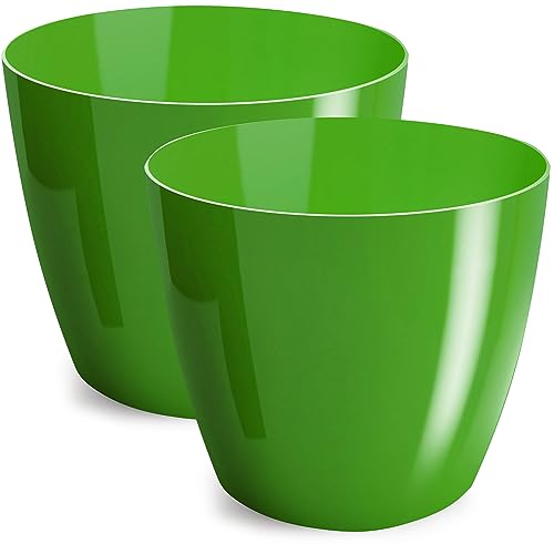 PECZEKO Blumentopf glänzender, Pflanzkübel aus Übertopf Kunststoff Dekorativer Topf für, groß und klein Pflanzen, 2er-Set blumenkübel, blumenkübel kräutertopf, (2 Pack) Grün, ø 12 cm von PECZEKO