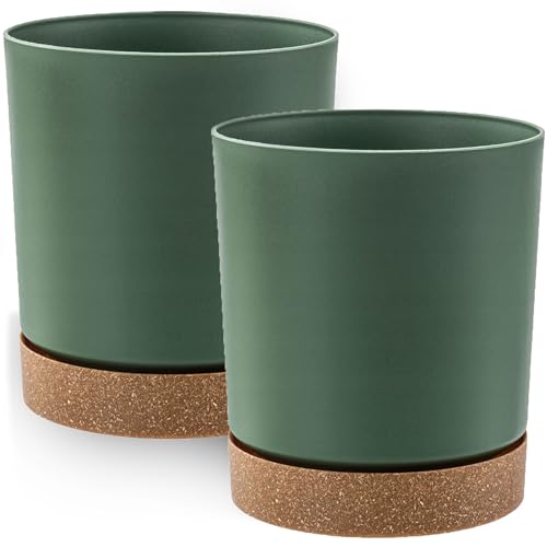 PECZEKO Blumentopf matt, Pflanzkübel aus Übertopf Kunststoff Dekorativer Topf für, groß und klein Pflanzen, 2er-Set blumenkübel, blumenkübel kräutertopf (2 Pack) Grün, ø 11 cm von PECZEKO