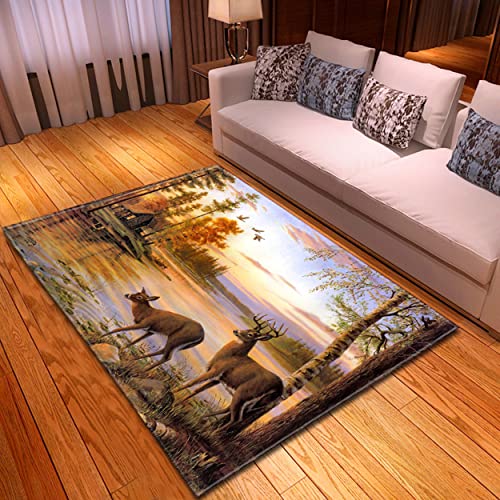 Flächenteppich mit Tierdruck 3D modernes Wohnzimmer Teppich Dekoration Flanell Rutschfeste Teppich Wolf Bulldogge Wald Hirsch Design Teppich für Studie Spiel Raum Fußmatte (Farbe 3,50x80 cm) von PEIHUODAN