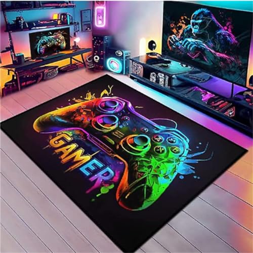 PEIHUODAN Bereich Teppiche, Neon Graffiti Teppiche, Gamer Spiele Teppiche, Kinder Teenager Home Decor Gedruckt Bereich Teppiche, Waschbar Anti-Rutsch-Spiel Bodenmatten Wohnzimmer (Farbe 1,120x160cm) von PEIHUODAN