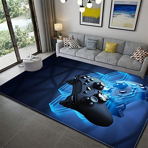 PEIHUODAN Große Wohnzimmer Teppich Spielmaschine 3D Moderner Junge Mädchen Schlafzimmer Teppich Rutschfester Gamepad Fußmatten Waschbare Kinderzimmer Teppiche Läufer Rug Gaming (Blau,140 x 180 cm) von PEIHUODAN