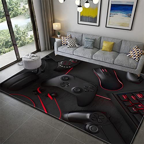 PEIHUODAN Große Wohnzimmer Teppich Spielmaschine 3D Moderner Junge Mädchen Schlafzimmer Teppich Rutschfester Gamepad Fußmatten Waschbare Kinderzimmer Teppiche Läufer Rug Gaming (Schwarz,160 x 200 cm) von PEIHUODAN