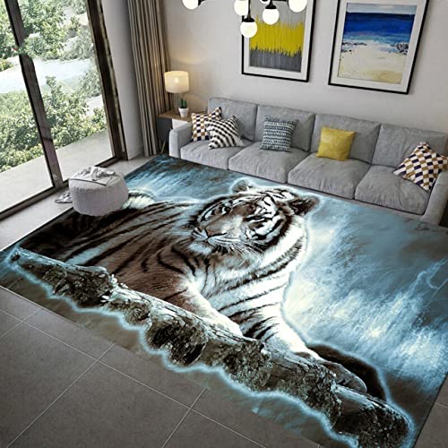 PEIHUODAN Home Area Rug Tiere 3D Blau Weiß Tiger Leopard Fantasy Sternenhimmel Wohnzimmer Teppich Kinderteppich Weiche rutschfeste Waschbare Fußmatte Spielmatte (Blau#2,160 x 200 cm) von PEIHUODAN