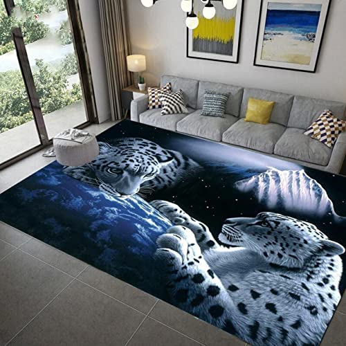 PEIHUODAN Home Area Rug Tiere 3D Blau Weiß Tiger Leopard Fantasy Sternenhimmel Wohnzimmer Teppich Kinderteppich Weiche rutschfeste Waschbare Fußmatte Spielmatte (Blau#3,140 x 200 cm) von PEIHUODAN