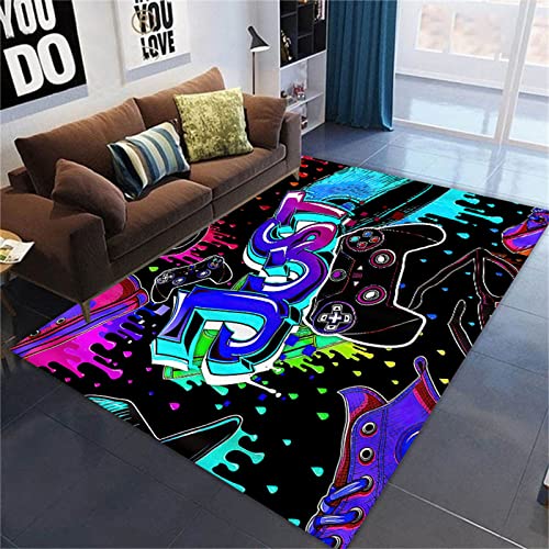 PEIHUODAN Kinderteppich Spiel Joystick 3D Hip Hop Spielkonsole Gamepad Schlafzimmer Wohnzimmer Großer Teppich mit Gymnastikmatte, Gaming Fußmatte rutschfest Videospiel Teenager (Farbe 1,120 x 180 cm) von PEIHUODAN