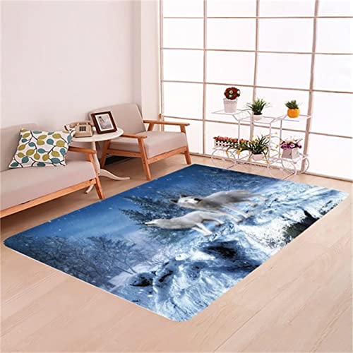 PEIHUODAN Teppich mit 3D-Tierdruck, Fantasie Indisches Pferd Leopard Tiger Schnee Wolf Prärie Giraffe Muster Groß Wohnzimmer Schlafzimmer Dekor rutschfest Küchenteppich Fußmatte (Wolf,160x200 cm) von PEIHUODAN