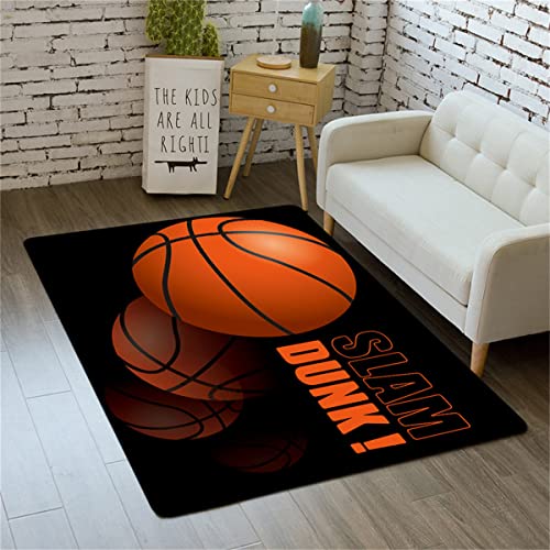 Sport-Basketball Teppich Plüsch Teppich Königin Wohnzimmer Schlafzimmer moderne Wohnkultur braun Basketball Sternenblau Kinder Jungen Herrenzimmer Nachttisch Läufer Fußmatte (Farbe 1,60x90 cm) von PEIHUODAN