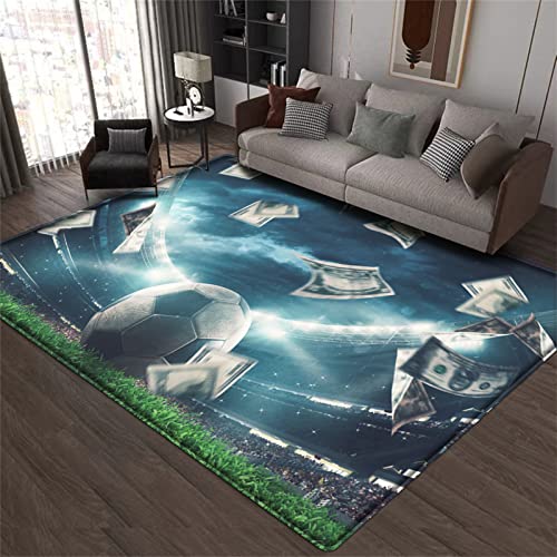 Sportlicher 3D Teppich Für Wohnzimmer Sport Fußball Kinderteppich Grün Fußballplatz Doodle Loch In Der Wand Fußball Junge Teenager Schlafzimmer Küche Flur Teppich Fußmatte (Farbe 1,100x120 cm) von PEIHUODAN