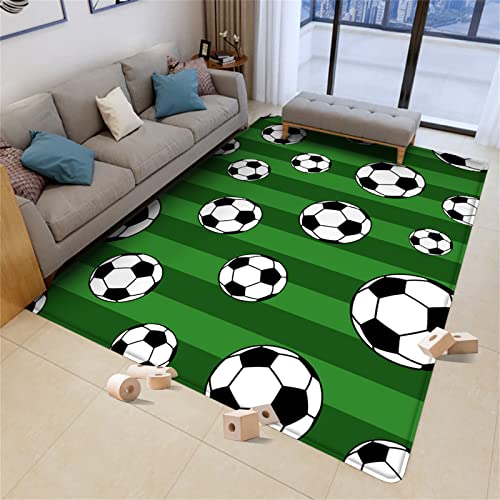 Sportlicher 3D Teppich Für Wohnzimmer Sport Fußball Kinderteppich Grün Fußballplatz Doodle Loch In Der Wand Fußball Junge Teenager Schlafzimmer Küche Flur Teppich Fußmatte (Farbe 2,120x160 cm) von PEIHUODAN