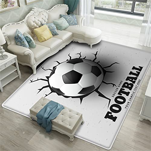 Sportlicher 3D Teppich Für Wohnzimmer Sport Fußball Kinderteppich Grün Fußballplatz Doodle Loch In Der Wand Fußball Junge Teenager Schlafzimmer Küche Flur Teppich Fußmatte (Farbe 4,120x160 cm) von PEIHUODAN