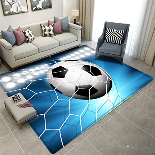 Sportlicher 3D Teppich Für Wohnzimmer Sport Fußball Kinderteppich Grün Fußballplatz Doodle Loch In Der Wand Fußball Junge Teenager Schlafzimmer Küche Flur Teppich Fußmatte (Farbe 5,100x120 cm) von PEIHUODAN