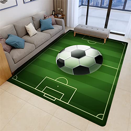 Sportlicher 3D Teppich Für Wohnzimmer Sport Fußball Kinderteppich Grün Fußballplatz Doodle Loch In Der Wand Fußball Junge Teenager Schlafzimmer Küche Flur Teppich Fußmatte (Farbe 6,100x150 cm) von PEIHUODAN