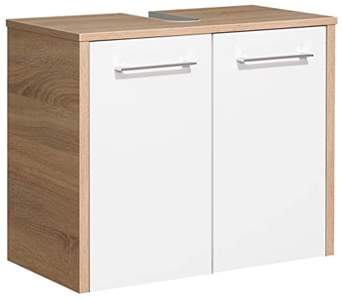 Pelipal Waschbeckenunterschrank Quickset 382 in Weiß Hochglanz/ Eiche Natur quer Nachbildung, 65 cm breit | Waschbeckenschrank ohne Waschbecken mit 2 Türen, 33,0 x 65,0 x 53,0 cm von Pelipal