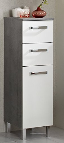 Pelipal Badezimmerschrank Quickset 913 in Weiß Glanz/ Betonoptik, 30 cm breit | Unterschrank mit 1 Tür, 2 Schubkästen und 1 Einlegeboden von Pelipal