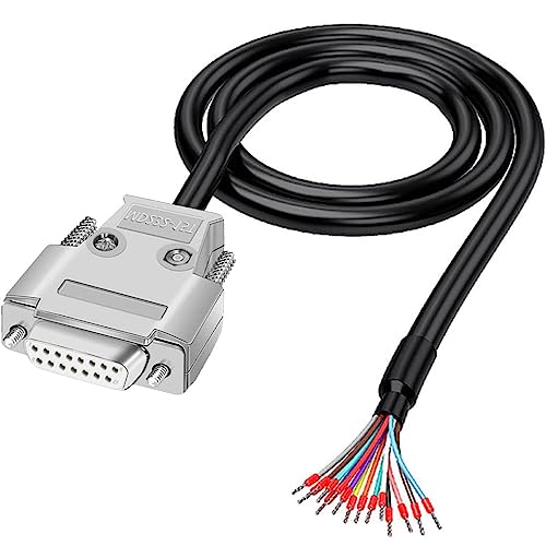 PENGLIN 2 Meters DB15 Weiblich RS232 15 Pins Serielles Verlängerungskabel, Metallgehäuse 15-Pin vergoldeter Buchse mit blankem Kabelende 26AWG(0.1281mm²) von PENGLIN