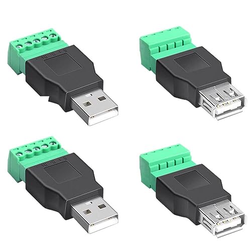 PENGLIN 4 Stück USB 2.0 Typ A Stecker/Buchse auf 5 poligen Schraubanschluss-Adapter Anschluss, Tragbarer Steckbarer Klemmenstecker Adapter Konverter 300V 8A von PENGLIN