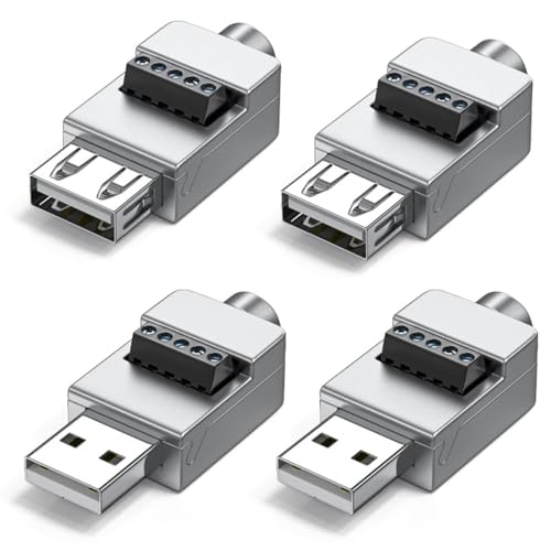 PENGLIN 4 Stück USB2.0 Typ A Lötfreie Metallgehäuse Stecker Buchse, USB 2.0 Typ A Stecker Buchse auf 5 Pins Schraubanschluss Adapter 5V 2A von PENGLIN