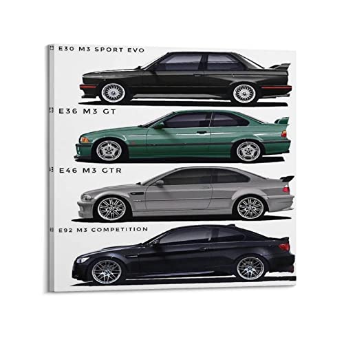 BMW-Auto-Poster E30 M3 Evo & E36 M3 GT & 46 M3 Gtr & E92 M3 Poster Dekoration Leinwand Wandposter und Kunstbild Druck Moderne Familie Schlafzimmer Dekor Poster 30,5 x 30,5 cm (12 cm 30x30 cm) von PENTAB