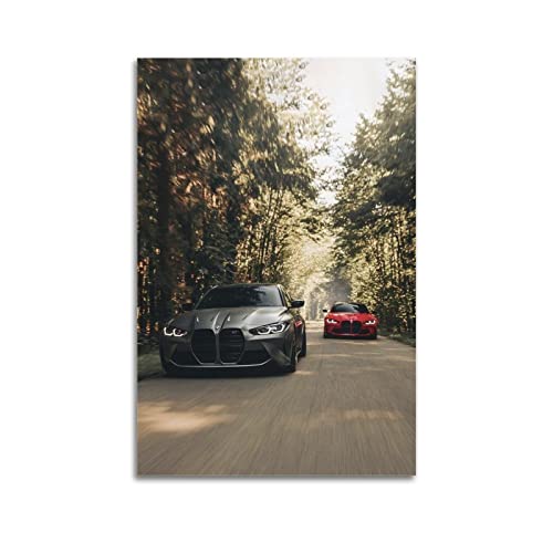 Super Sports Car Poster BMW M4 G82 Coupe Wettbewerb oder BMW M3 G80 Poster Dekorative Malerei Leinwand Wandposter und Kunstbild Druck Moderne Familie Schlafzimmer Dekor Poster 30 x 45 cm von PENTAB